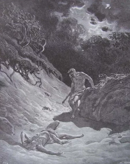 Le meurtre d'Abel par Caïn, gravure de la Bible, Gustave Doré