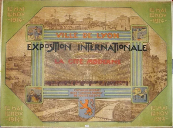 Lithographie de Tony Garnier, 1914 - exposition internationale urbaine.